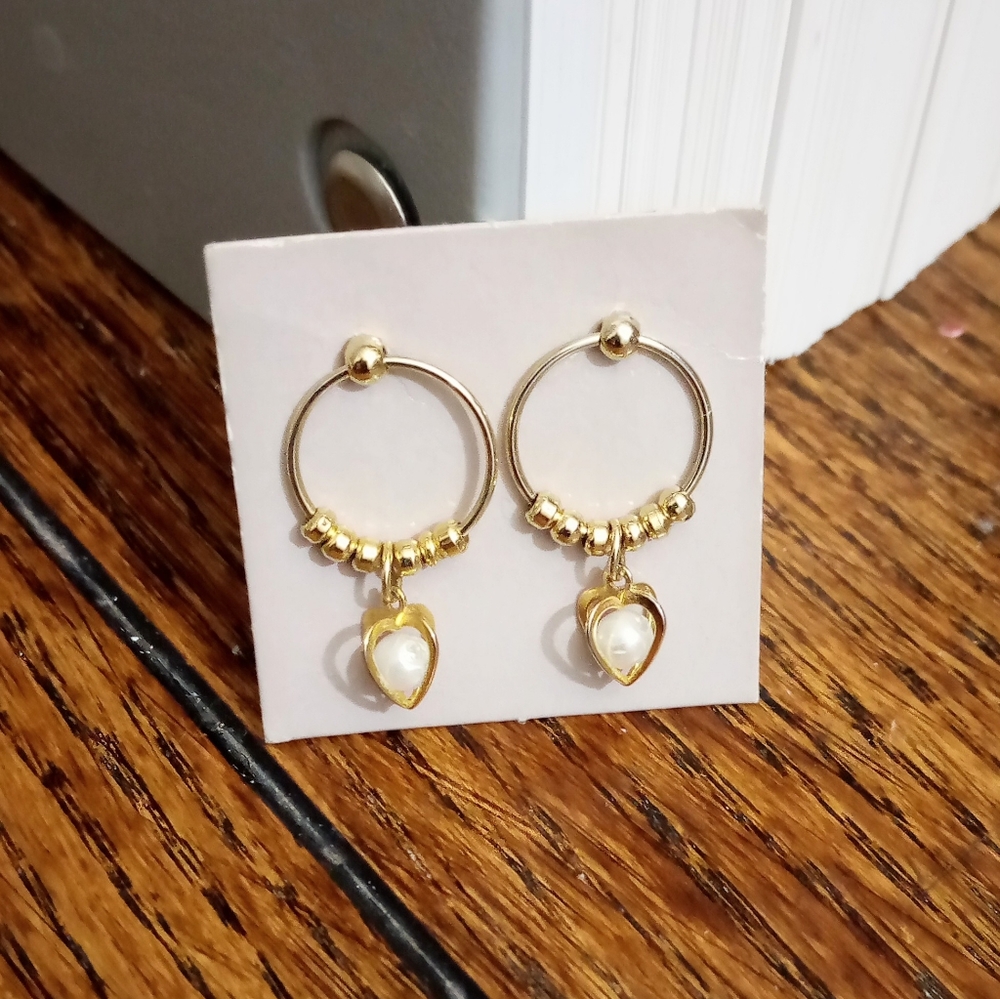 Gold & Faux Pearl Heart Post Earrings